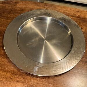 Crate&Barrel Silver Hammered trim Platter
